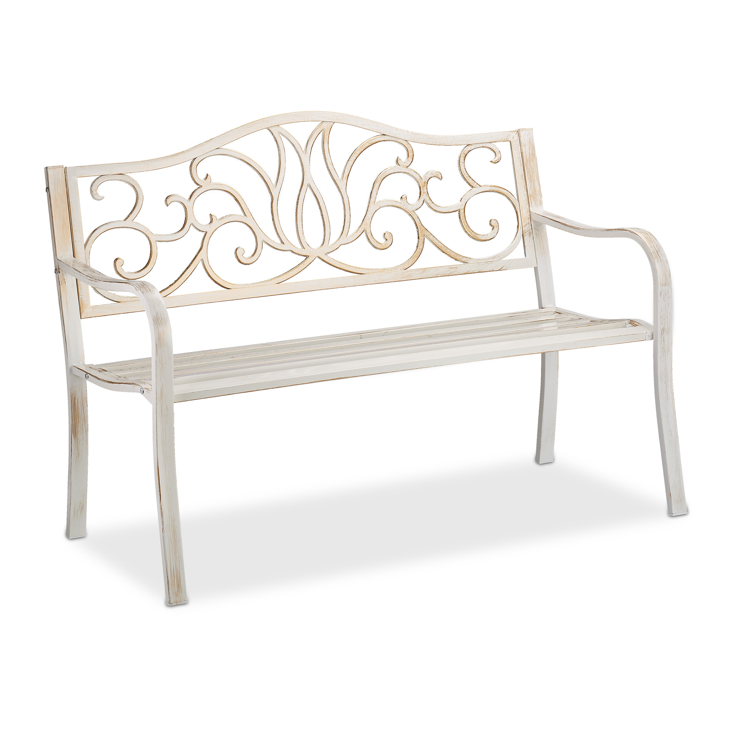 Garden Bench In White/bronze - (w)127.5 X (h)90 X (d)63 Cm