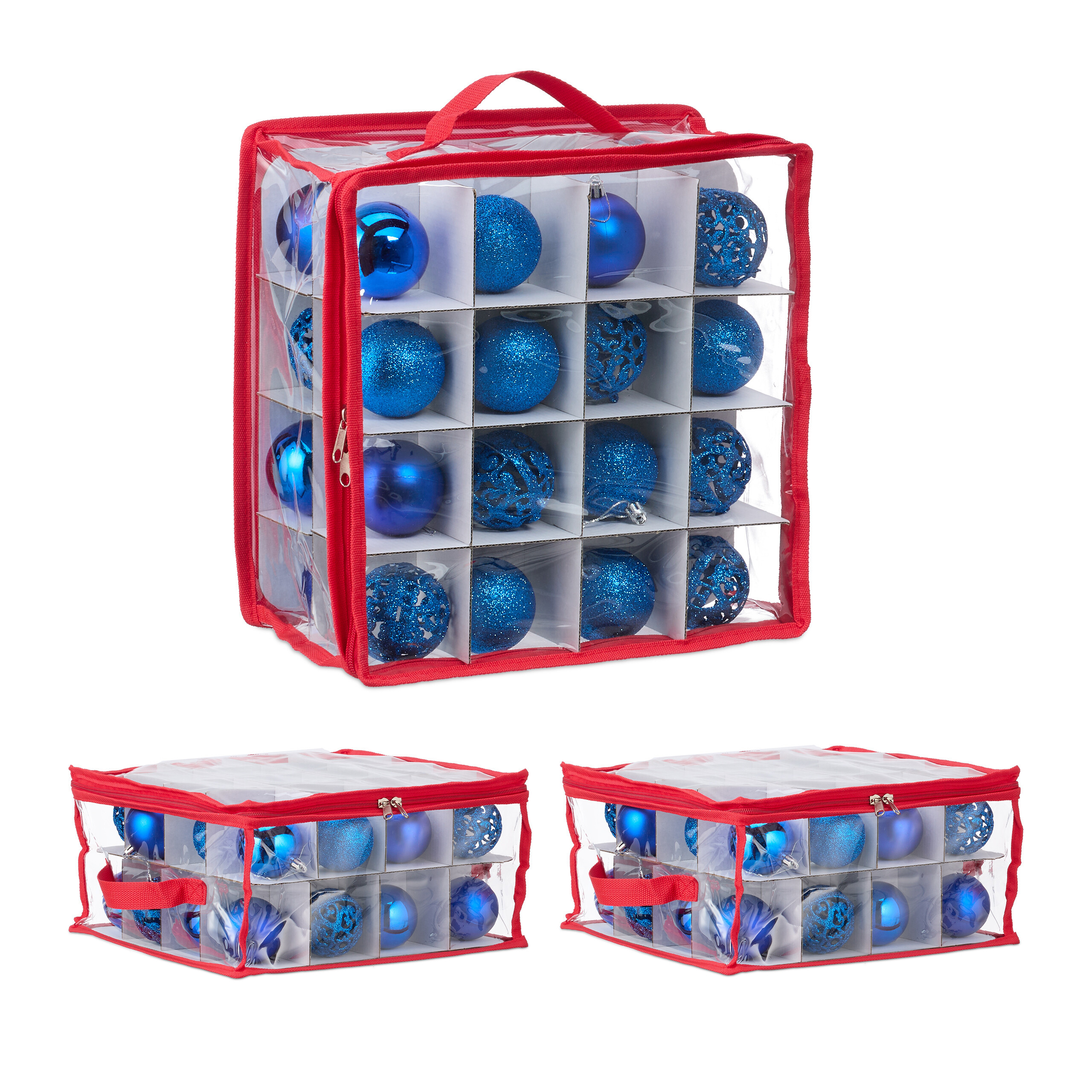 E-shop 3 x Weihnachtskugel-Aufbewahrungsbox in Transparent/ Rot