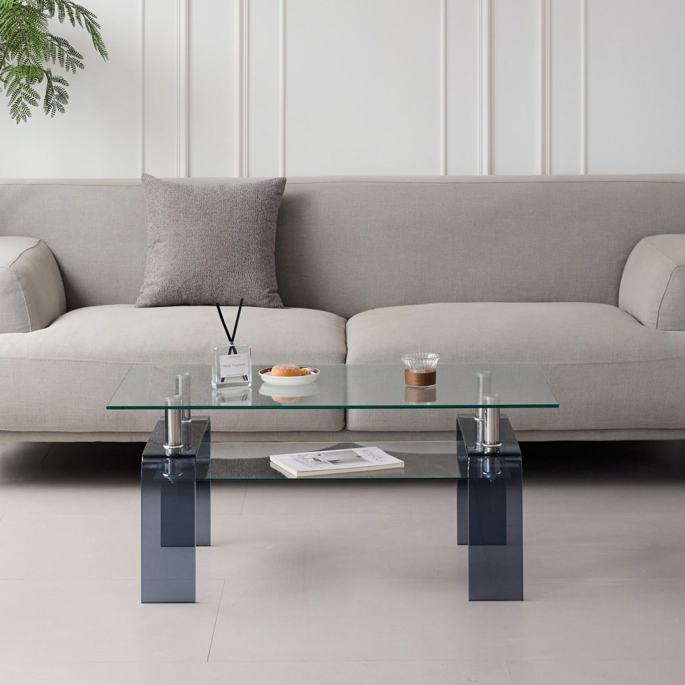 Image of Modern Glass Coffee Table – 100x55x45 Cm, Easy Assembly, For Terrace &