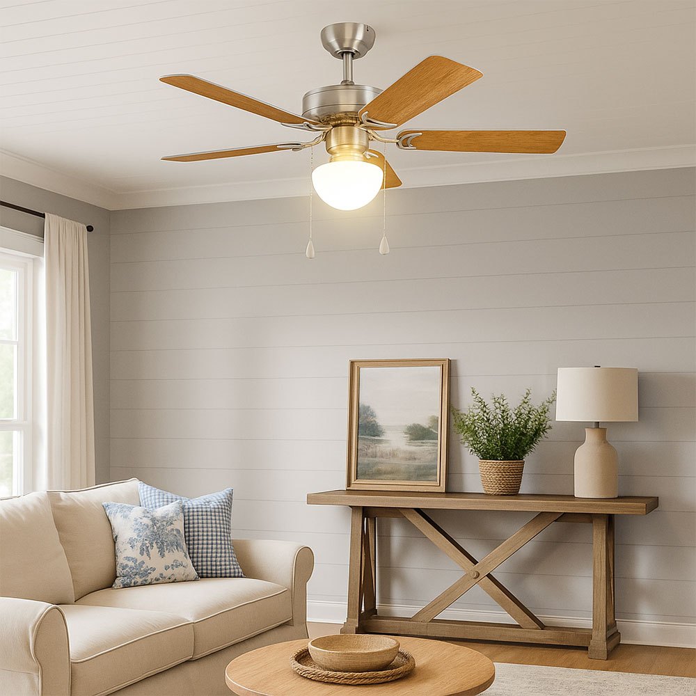 Ceiling Fan Pull Chain Switch, And Reverse Fan, Ceiling Light, Reversible , Wood Finish, Metal, 1x E27 Socket, Dxh 106.5x47 Cm, Not Included