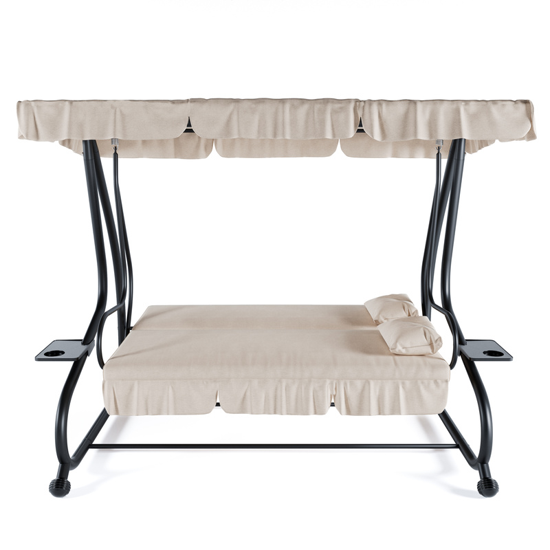 3-seater Reclining Madeira Canopy Parasol Adjustable Cushions Becomes Bed Steel Structure Painted Garden Outdoor Balcony Terrace 200 X 120 X 160 Cm Beige