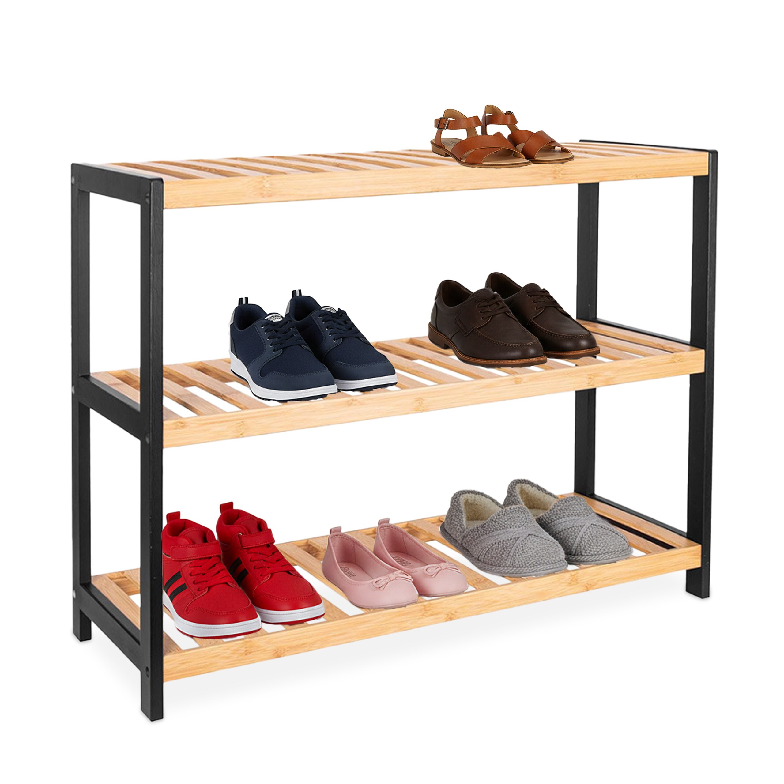 Shoe Rack In Natural Wood/ Black - (w)70 X (h)55 X (d)