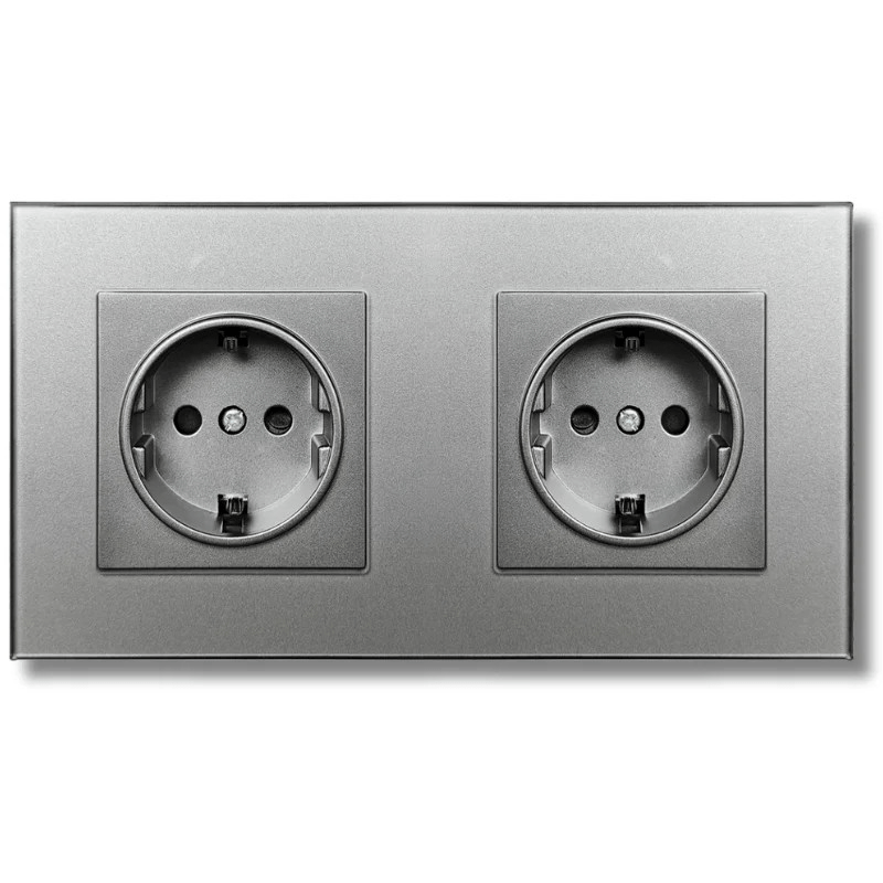 TEMU Double Socket With Secured Glass Frame Iuni Ws2, 16a, Silver