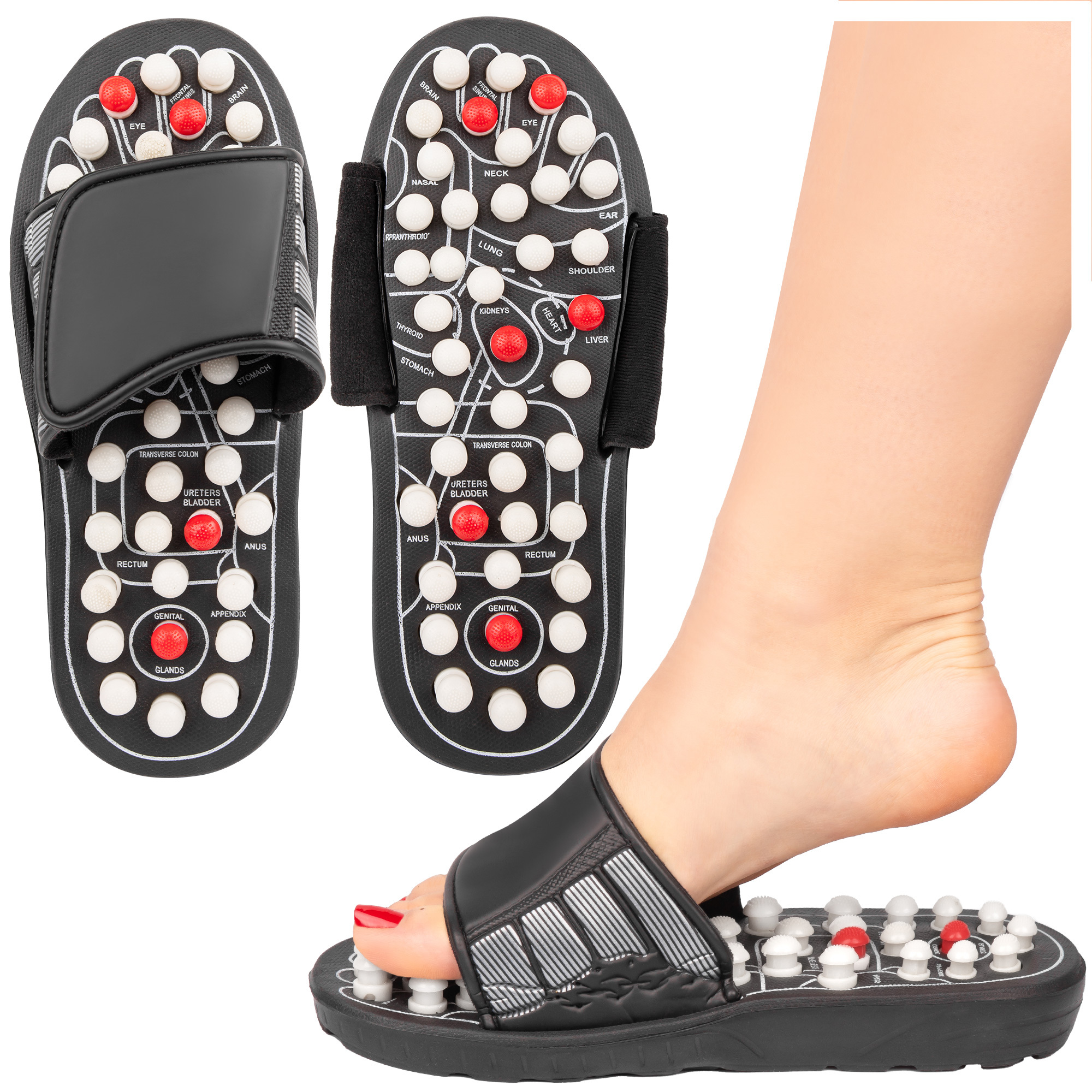 Image of Foot Massage Slippers With Straps, Adjustable , Unisex Sandals, Anti-slip, Lightweight Home And Pool Slippers