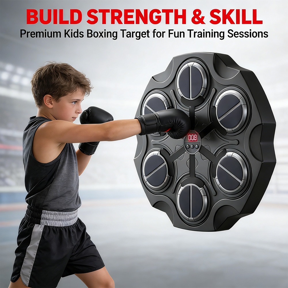 Image of Music Boxing Machine, Intelligent Boxing Music Training Machine With Led Display, 6 Targets, 1 Adjustable Glove, Wall-mounted Music Boxing Training Device For Kids, Boxing Gift For Boys And Girls