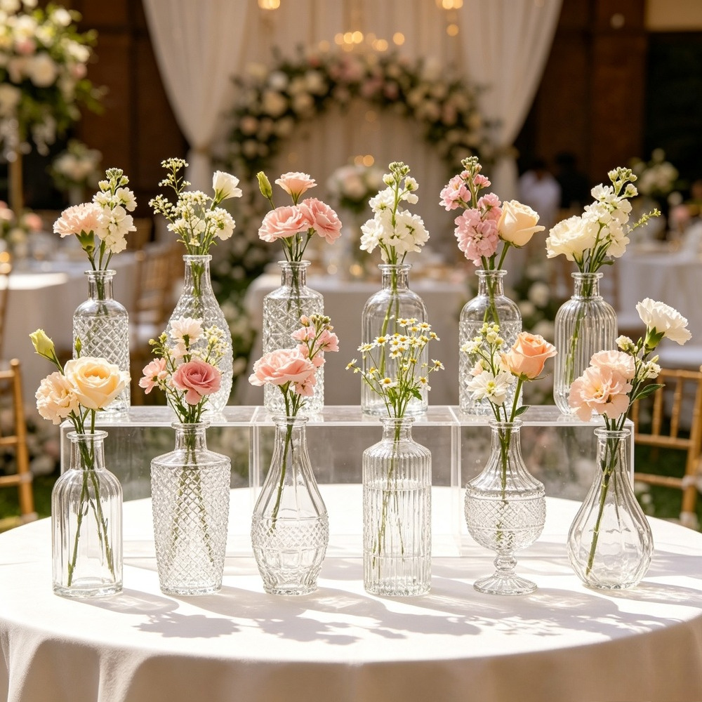 TEMU Glass Bud Vases Set Of 16,clear Glass Bud Vase Set - Small Vintage Vases For Wedding Table Decoration - Tiny Flower Vase For Party Birthday
