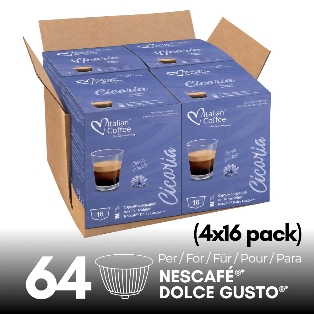 CICORIA Kava (64 kapsul) za Nescafé Dolce Gusto, 4 pakiranja po 16 kapsul, naravna brezkofeinska pijača, pražena in intenzivna okusna nota,