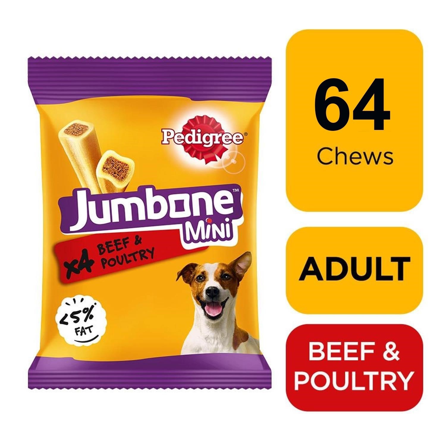 TEMU 64 Pedigree Mini Small Dog Treats Beef & Poultry Dog Chews (8x160g)