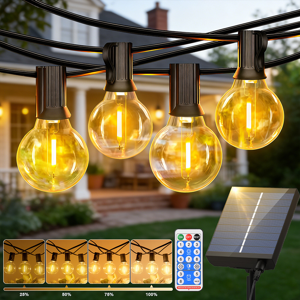 E-shop Solar Lichterkette für Außenbereich - 50/50.03/65/66.04/100/100.03FT (.25/20/20.13/30/30.49M), G40 LED Lichterkette Solarbetrieben