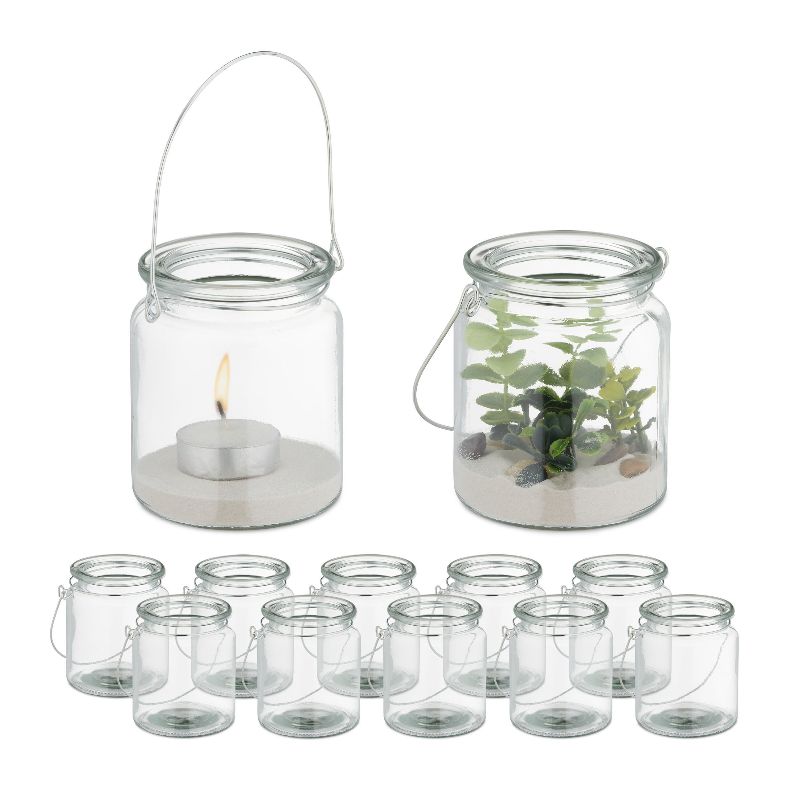 TEMU Portacandele con , set da 12, 9.5 x 8 cm, vetro con staffa in ferro argentato, da appoggiare o appendere, per soggiorno, balcone, giardino,