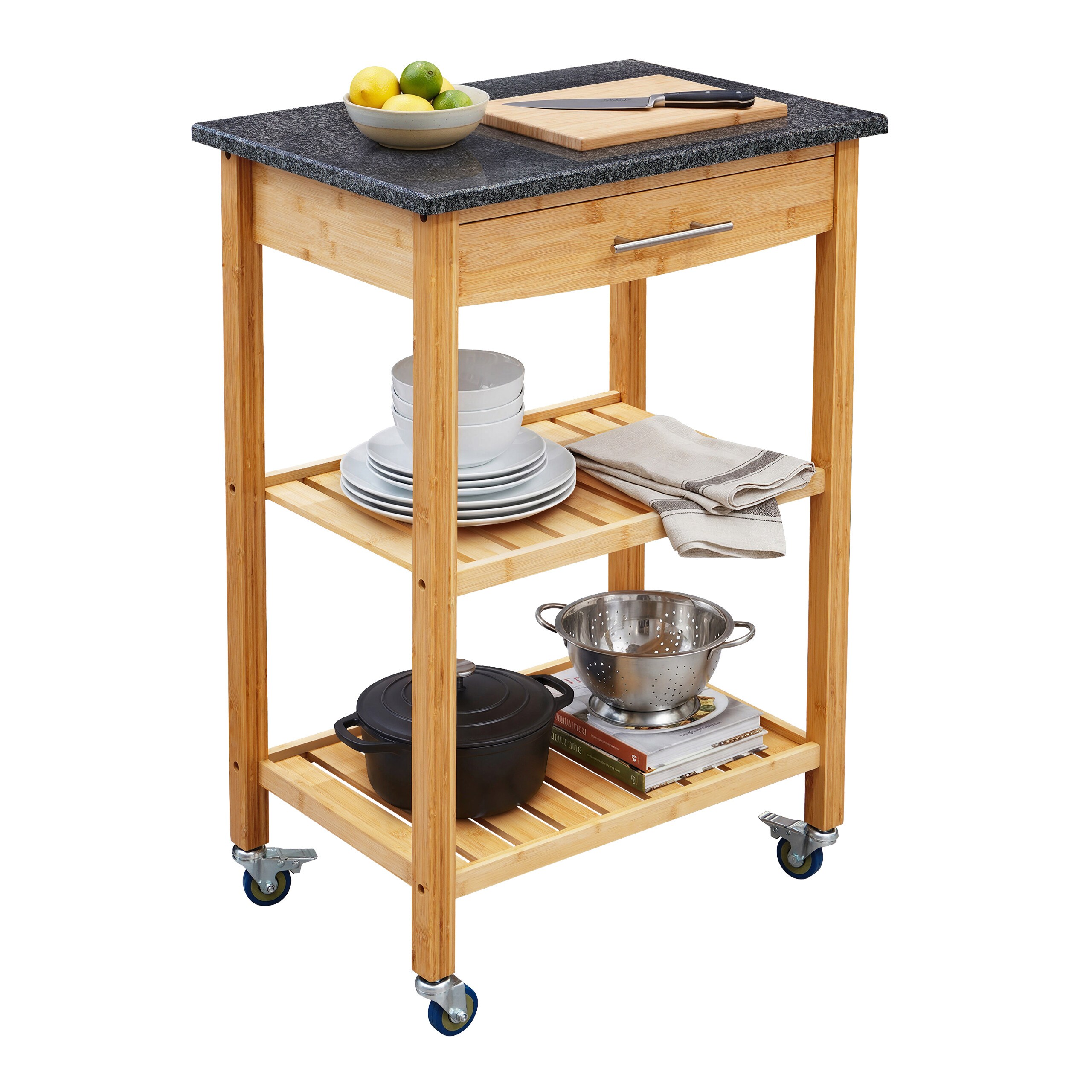 Image of Bamboo/gray Kitchen Cart – (w)58 X (h)85 X (d)40 Cm