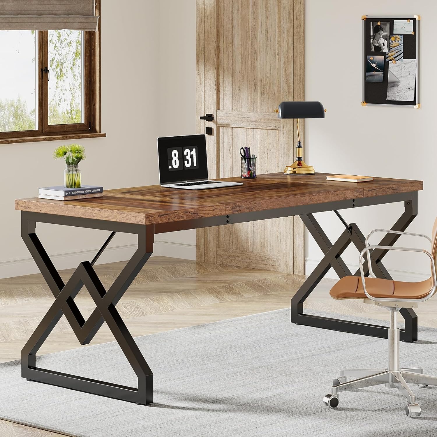Large Office Computer Desk, 160 X 70 X 75 Cm, With Extra Thick Wooden Tabletop And Metal Frame, Modern Simple Workstation, Home Office For Home Office