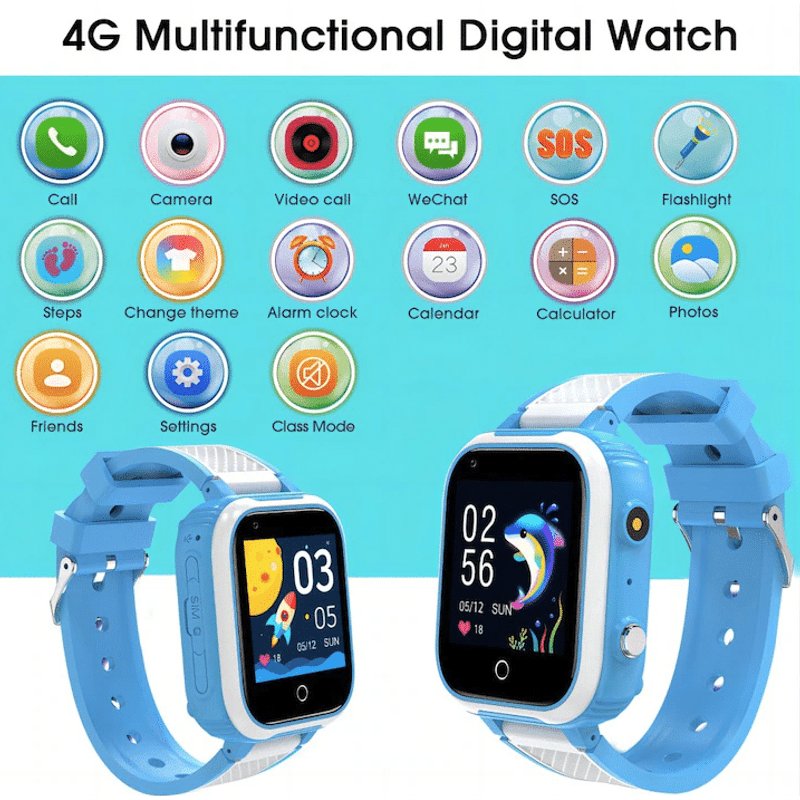 Ceas smartwatch copii , Rezistent la apa, 1.4 inch, apel video, blocare apel, monitorizare spion, Albastru