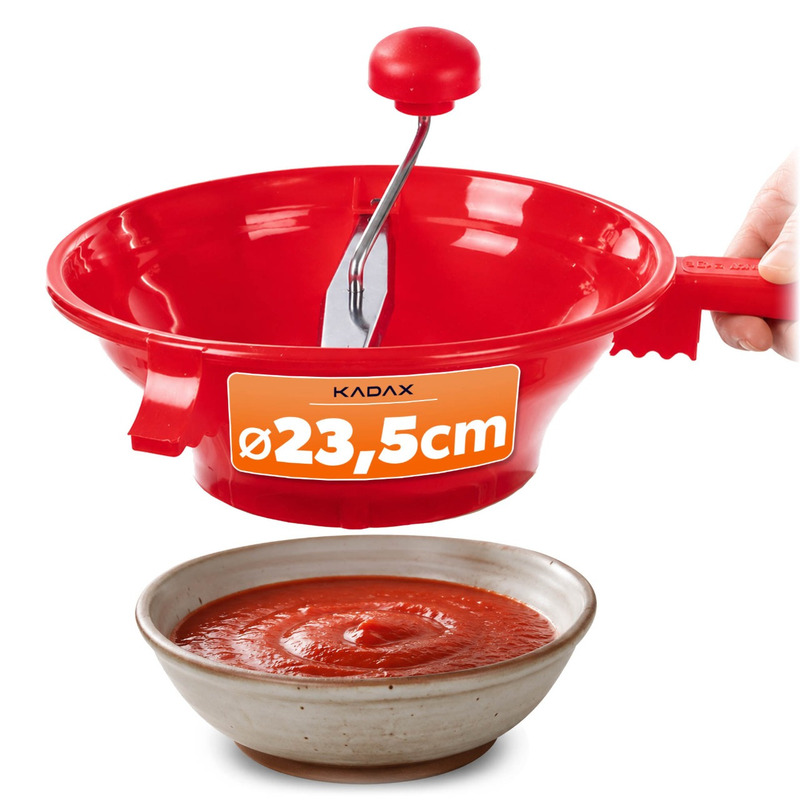 Image of Kadax Vegetable And Fruit Strainer, Manual Press With Sieve, Red Sieve For Purees And Sauces, 23.5cm, 1 Pc