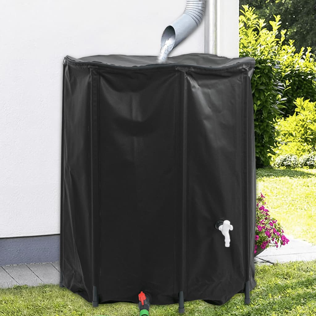 Image of Vidaxl Water Tank With Water Tap, Rainwater Tank With Abs Drain Valve Water Hoses, Rain With Zip, Foldable Black 1250l Pvc