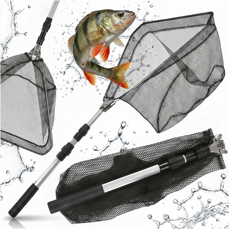 TEMU Rede de desembarque de pesca telescópica de 190 cm con diseño plegable, equipo y práctico para desembarcar peces en la , forma espaciosa que un