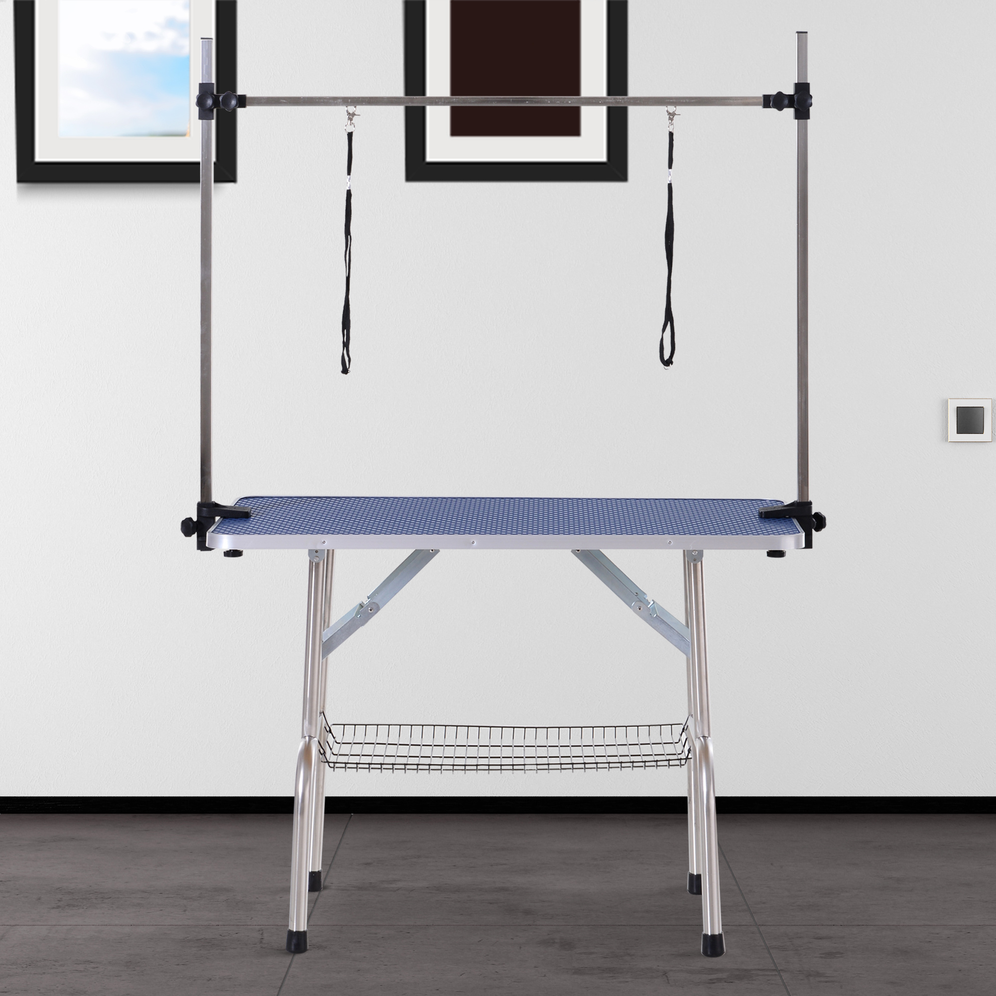 Height-adjustable Dog Grooming Table, Foldable Pet Grooming Table, Dog Grooming Table, Dog Hairdresser Table, Scissor Table, Trimming Table With Storage Basket For Dogs, Cats Up To 100 Kg, Blue
