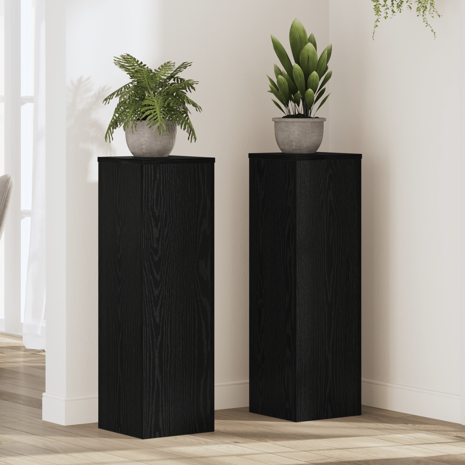 Vidaxl Plant Stand, 2-piece Set, , 25x25x80 Cm, Modern Layered Wood Indoor Stand, Elegant Compact Holder
