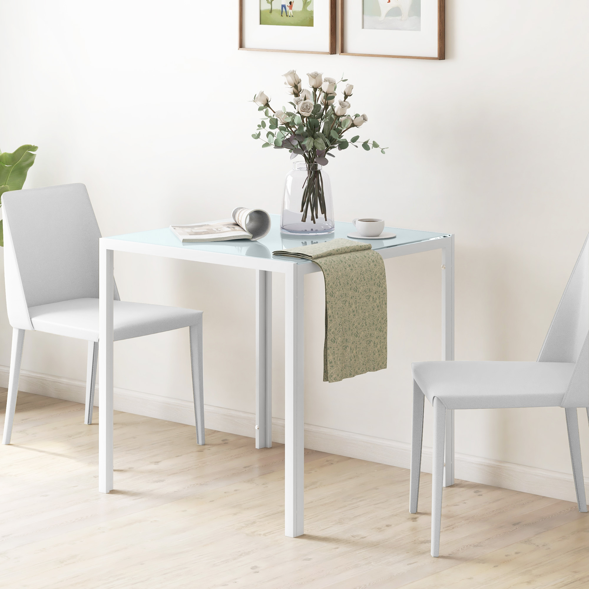 75 X 75 Cm Square Dining Table For 4, Modern Kitchen Table With Tempered Glass And Metal Legs, Perfect For Kitchen, Dining Room, And Living Room, Gray