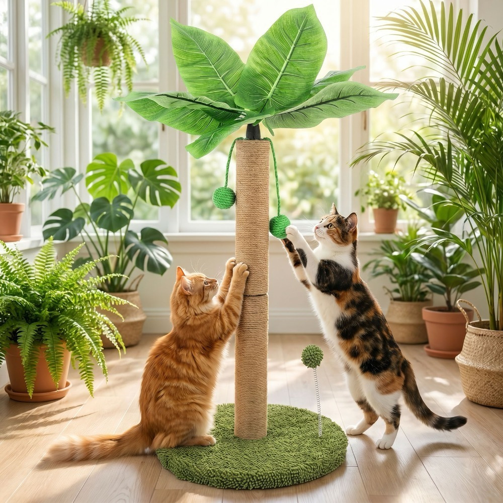 TEMU Palm Tree Cat Scratcher Tower, Interactive Sisal Rope Scratching Post With Hanging Toy Ball, Indoor Cat Furniture For Kittens And Adult Cats