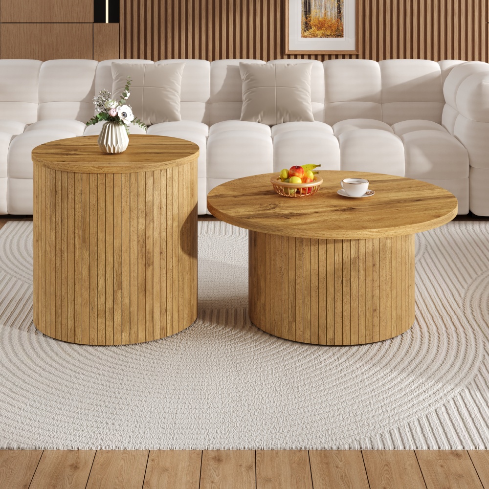 2pcs. Round Coffee Table Set | Wood Look | Minimalist | Scandinavian & Japanese