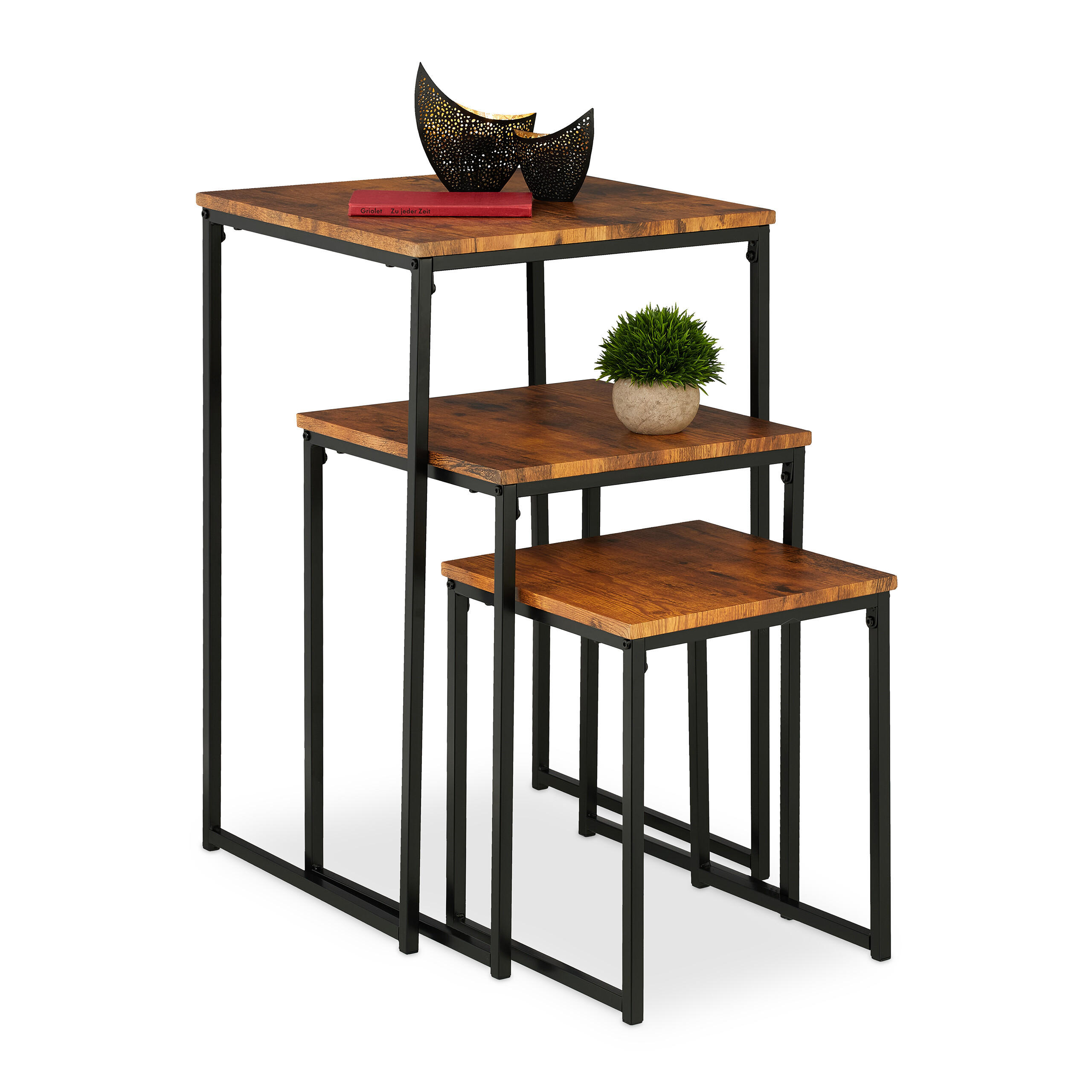 3 Side Tables In Brown/ Black