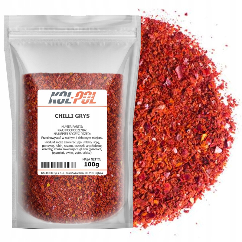 CHILLI GRYS 100g Papryka ostra chili aromatyczna przyprawa jakość Kol-Pol: retailer-supplied image
