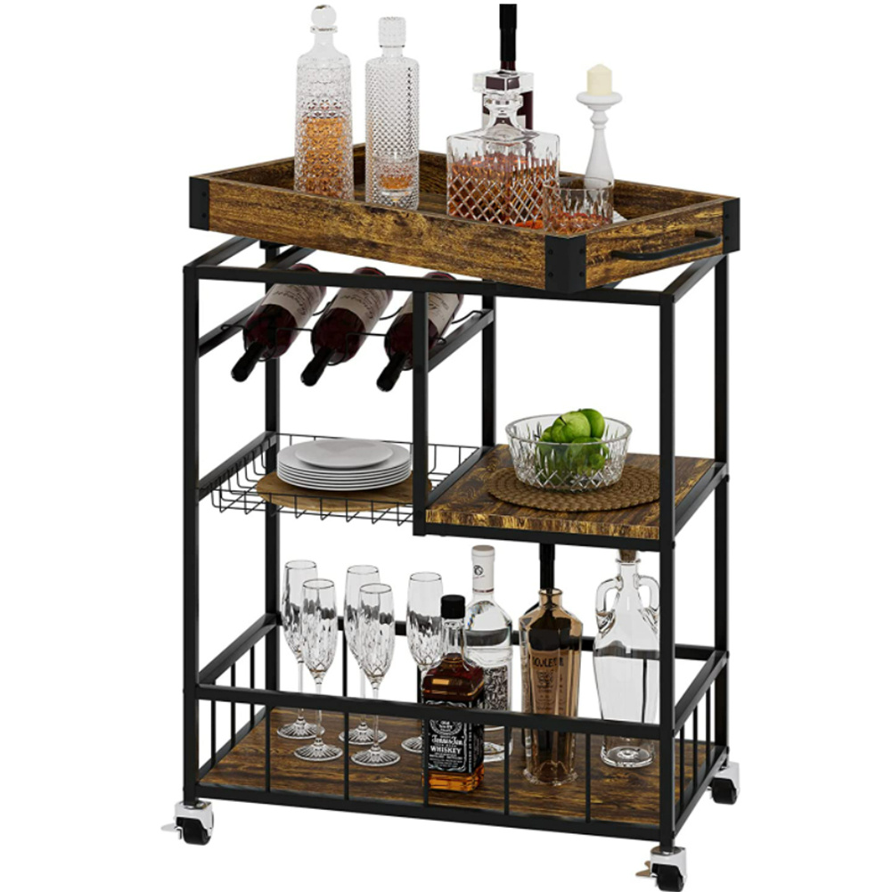 TEMU BAKAJI Carrello da Cucina Multiuso Portaoggetti Salvaspazio con Ripiano Separabile e 4 Ruote, Carrellino Stile Industrial con Struttura in Ferro