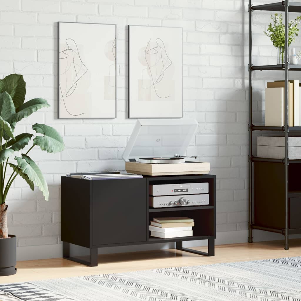 Image of Vidaxl , Record Player Cabinet With Storage, Lp Record Stand For Living Room, Black Wood Composite