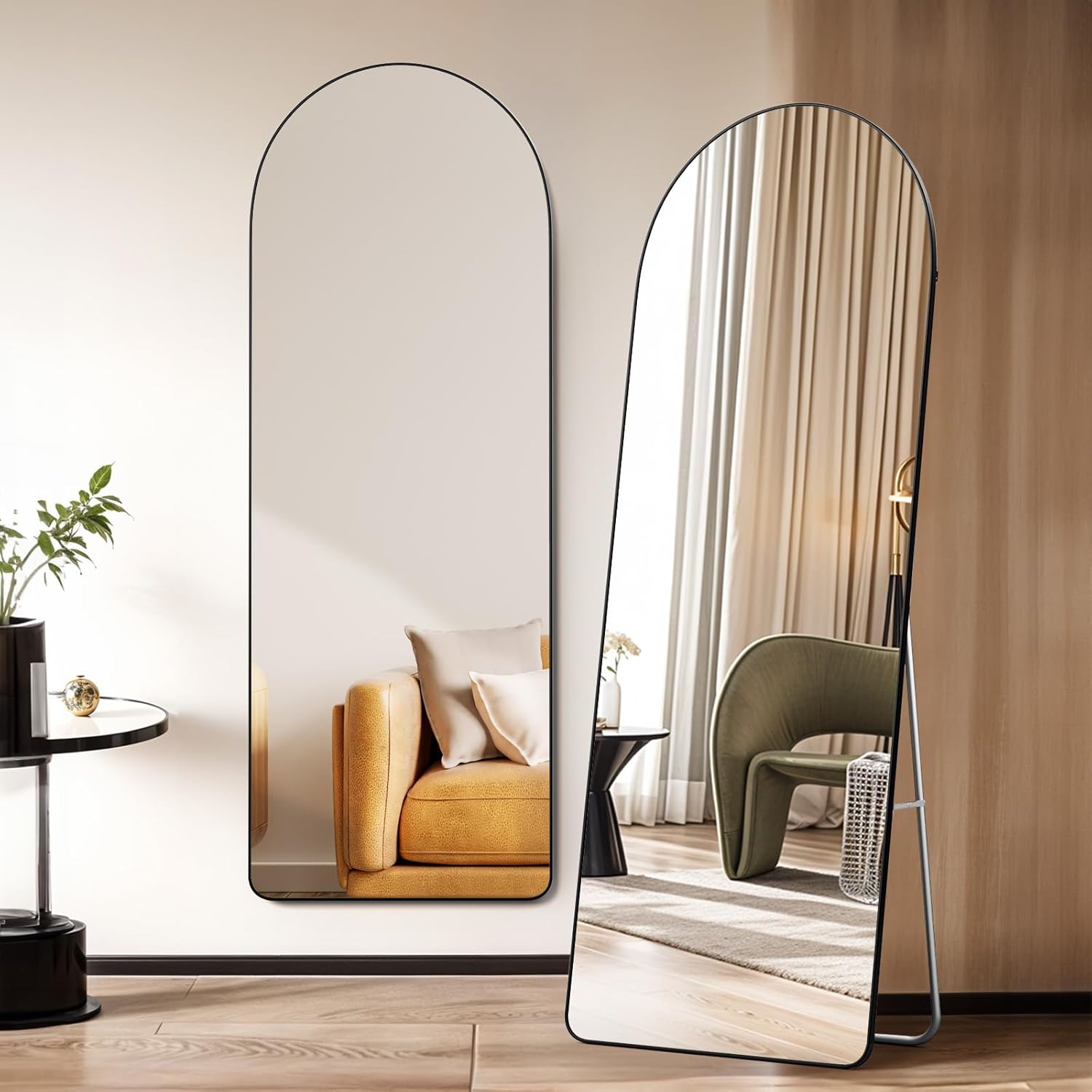 TEMU 160x50cm Arched Full Length Mirror, 160cm Tall Aluminum Alloy Frame Glass Mirror,2-in-1 Wall Mount Or Floor Stand, Large Vertical Mirror For