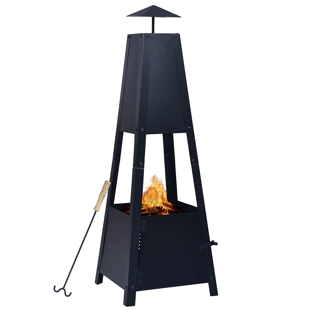 Image of Vidaxl Fire Pit, Fire Bowl, Fire Basket, Patio Oven, Garden Fire, Garden Fireplace, Fire Column, , Garden, Black, 35x35x99cm, Steel