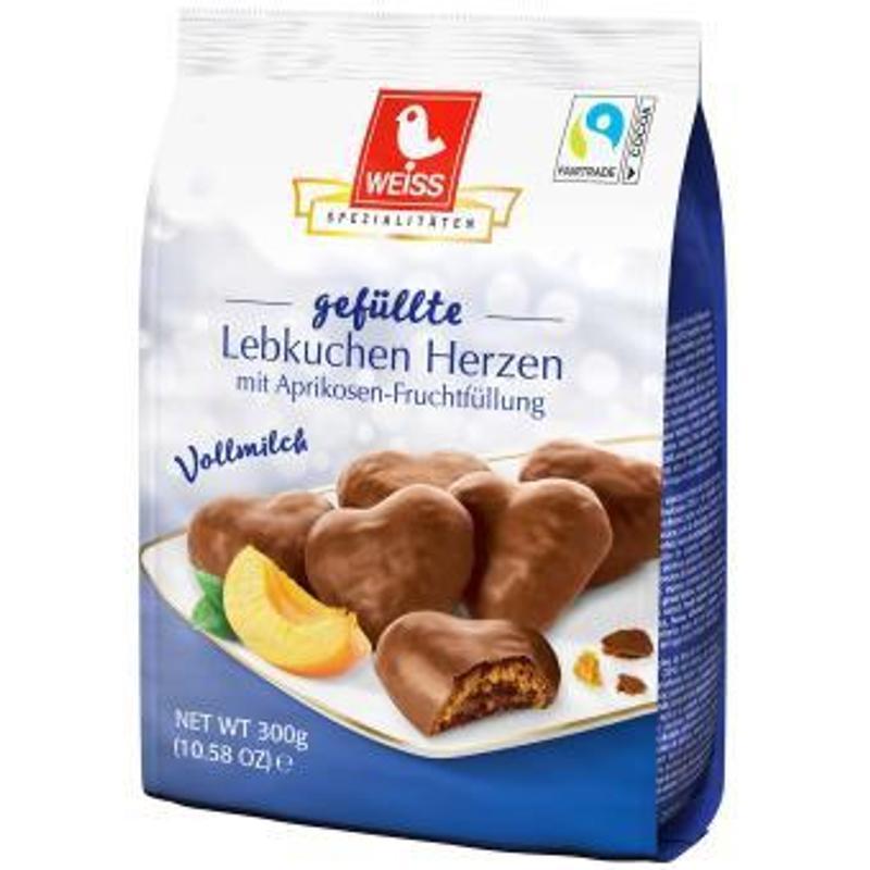 White Gingerbread Hearts Filled With Whole Milk 300g