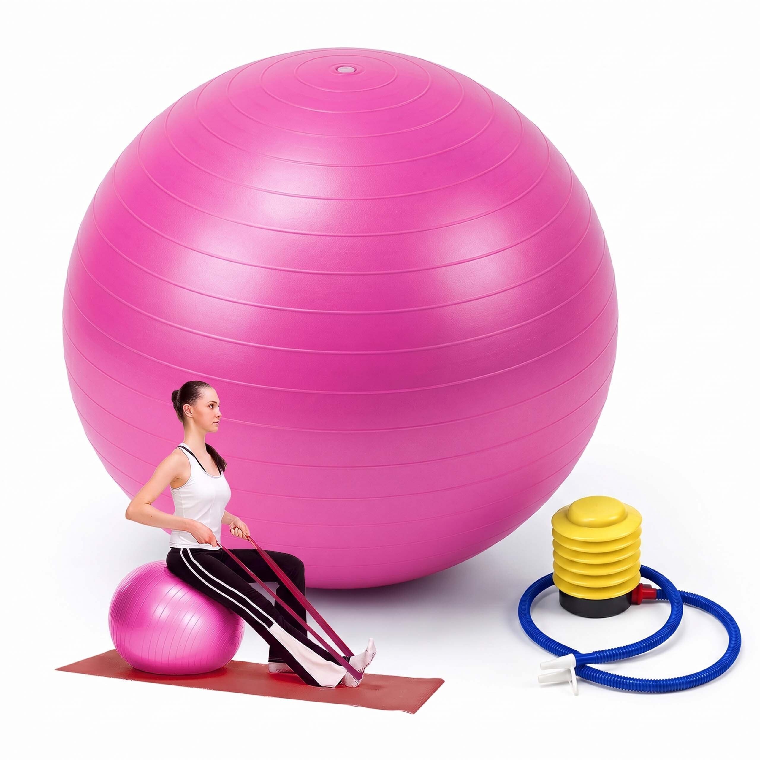 Image of Anti-burst Gymnastics Ball, 65 Cm, Pink, Pvc, Supports Up To 150 Kg, With Air Pump And Plug, For Yoga, Pilates, , And Office Use, Fitness Ball, Sit Ball, Pilates Ball, Relaxdays