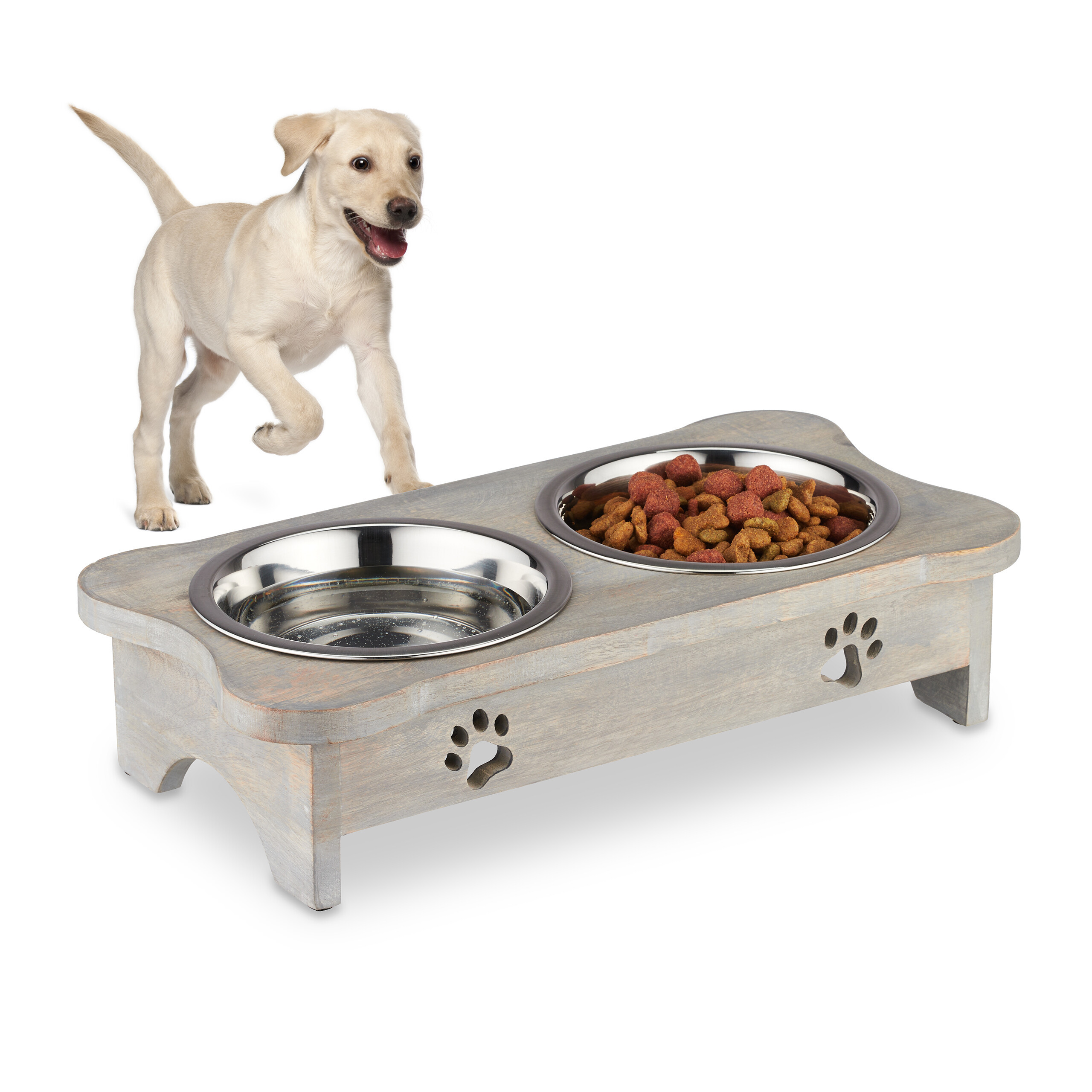 Dog Feeding Station In Gray - (w)40.5 X (h)10 X (d)21 Cm
