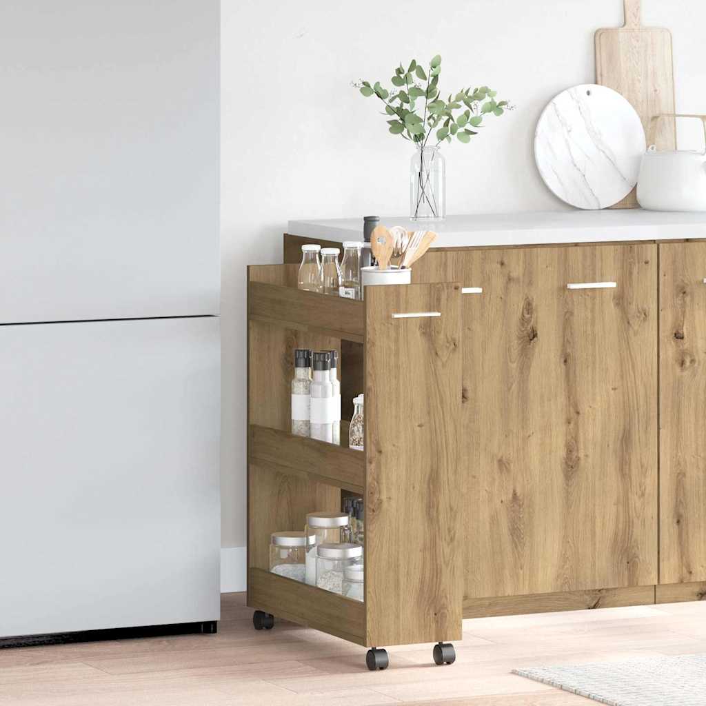 Vidaxl Compact Oak Storage Cabinet With Wheels | Freestanding Shelves Ideal For Kitchen, Pantry, And Utility Room Easy Assembly Versatile Use Solution Shelving Unit Indoor Wood