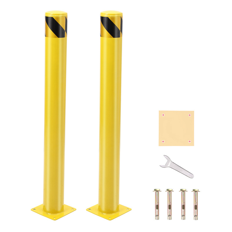 2pcs Safety Post 36in Metal Pipe Safety Parking Post With Bolts, Steel Driveway Barrier Poles, Yellow, Perfect For Traffic-sensitive Area And Crowed Control