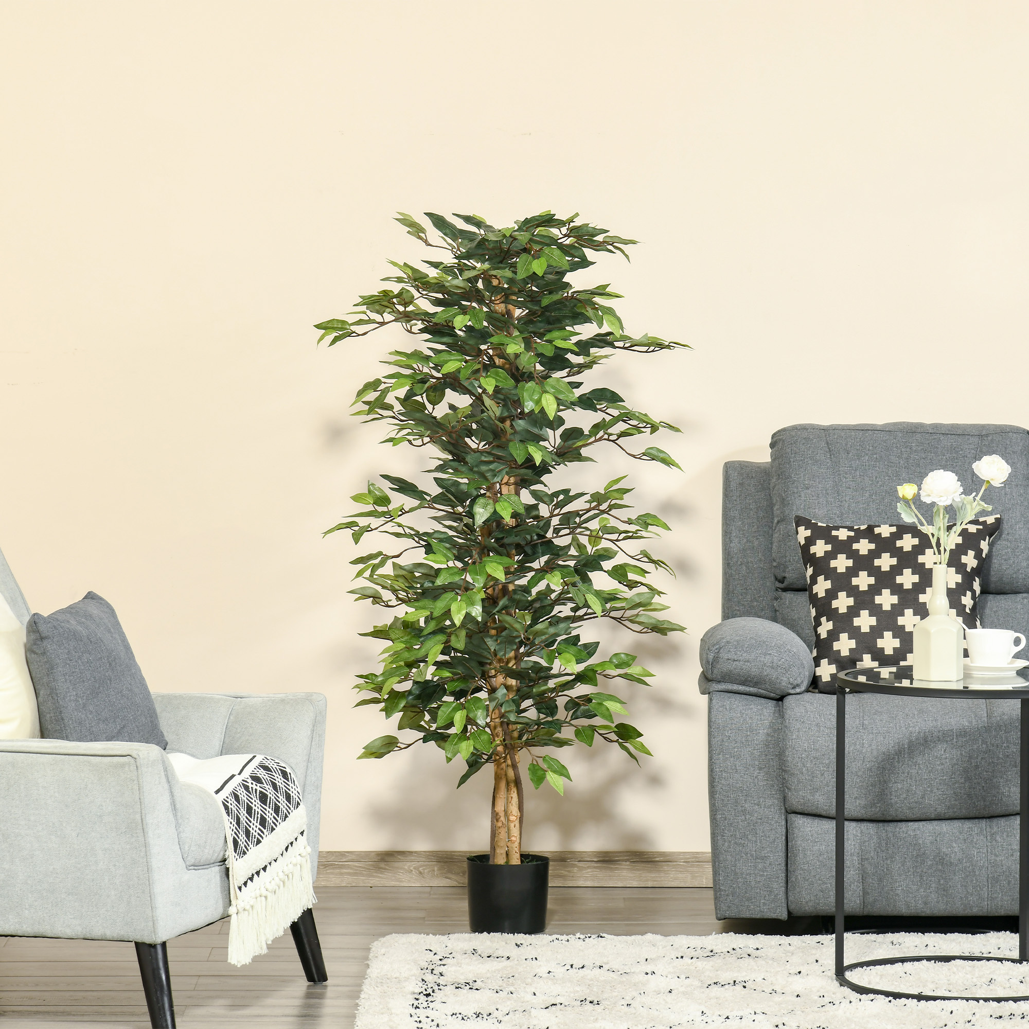 Image of Artificial Tree, 150 Cm Tall, Fake Plant In Pot, Realistic Plastic Plant For Living Room, Bedroom, Office, Garden, Modern Decoration Gift