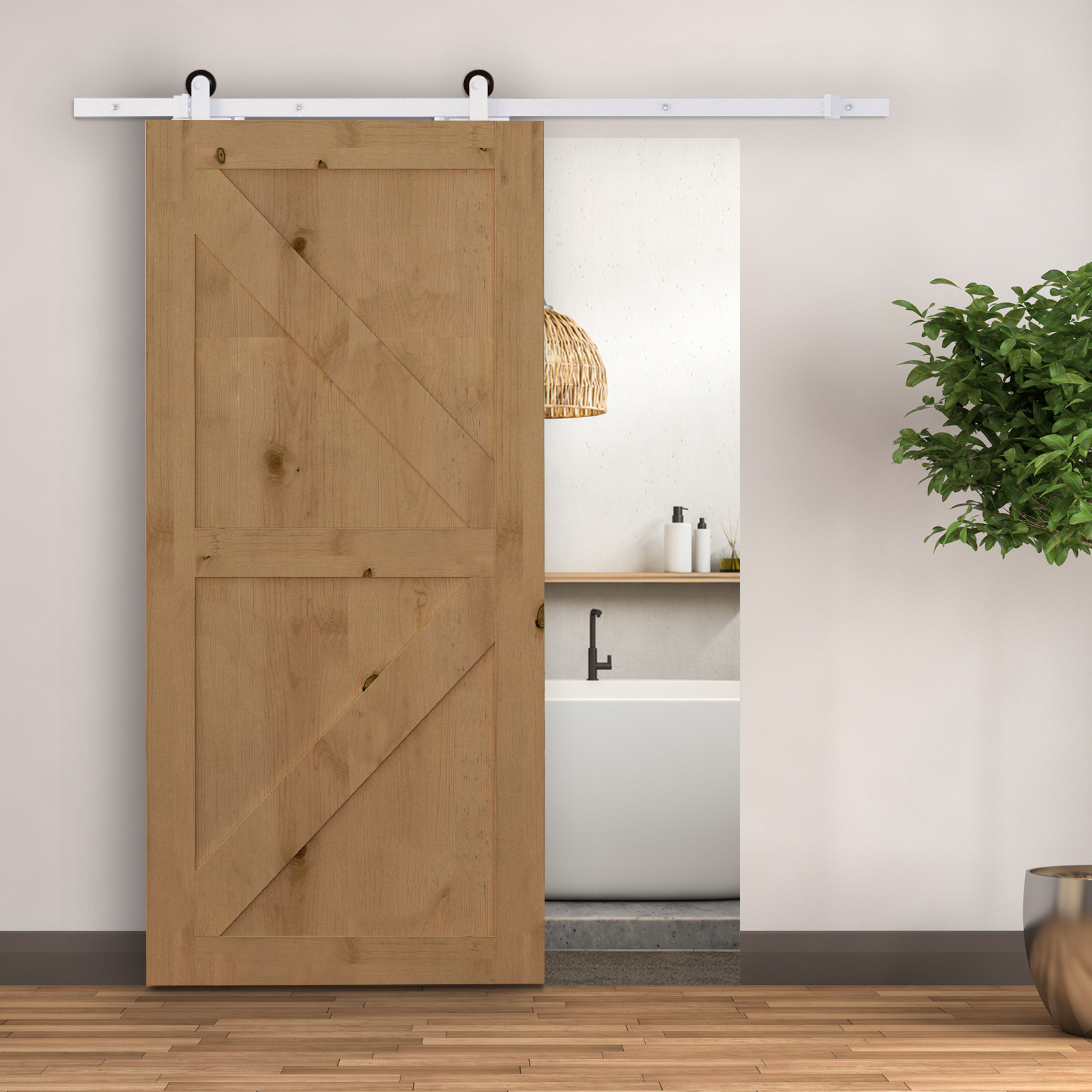 Image of Sliding Door Hardware Kit 183 Cm Complete Set With Rails, Rollers, Rail Stoppers, Floor Block, Set Of Door Screws, Carbon Steel Sliding White