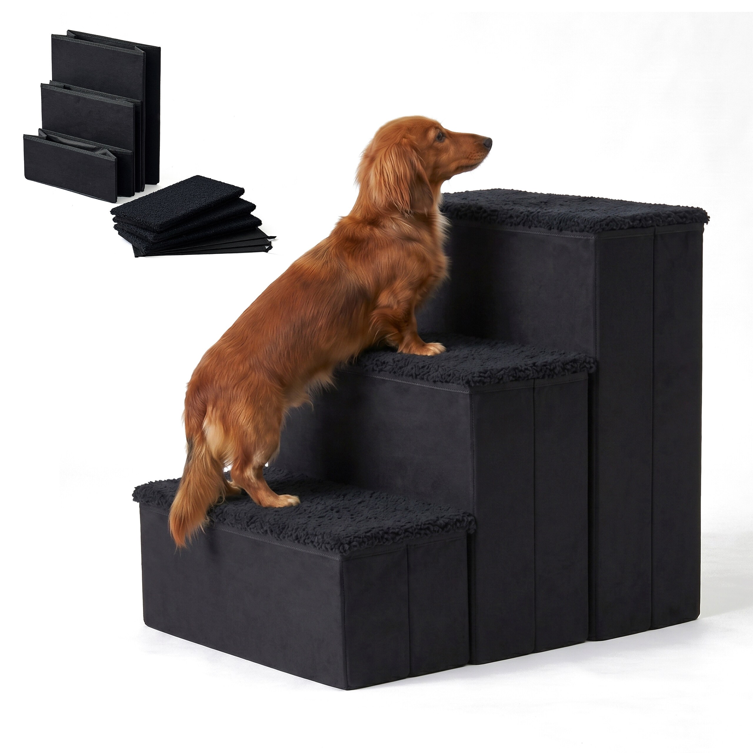 Dog Stairs In Black - (w)40 X (h)48 X (d)54 Cm