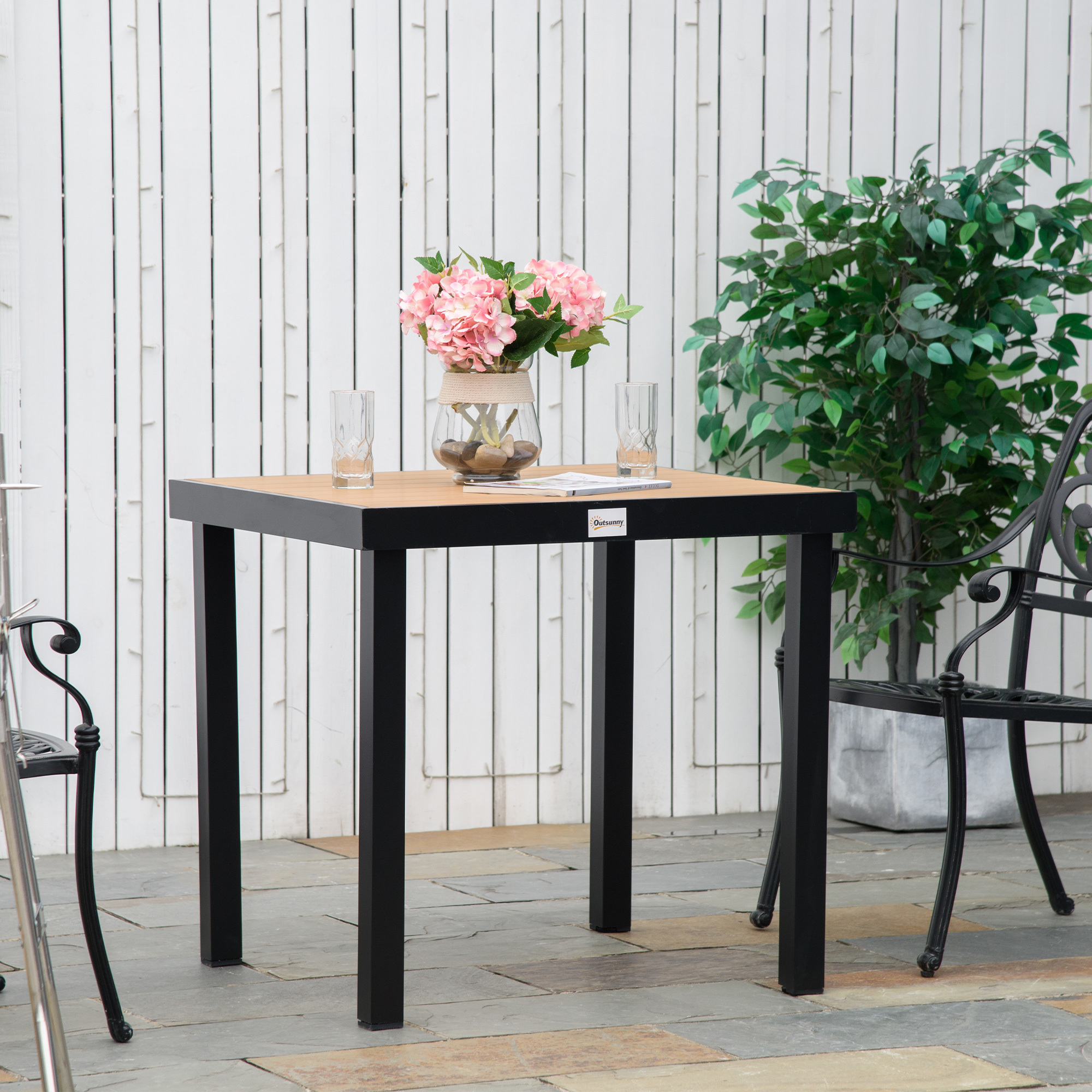 Image of Plastic Garden Table 78 X 78 X 74 Cm Weather-resistant Aluminum Frame, Buffet Table Camping Table For 4 People Balcony Table Terrace Table Outdoor Dining Table For Garden, Terrace Balcony Black.