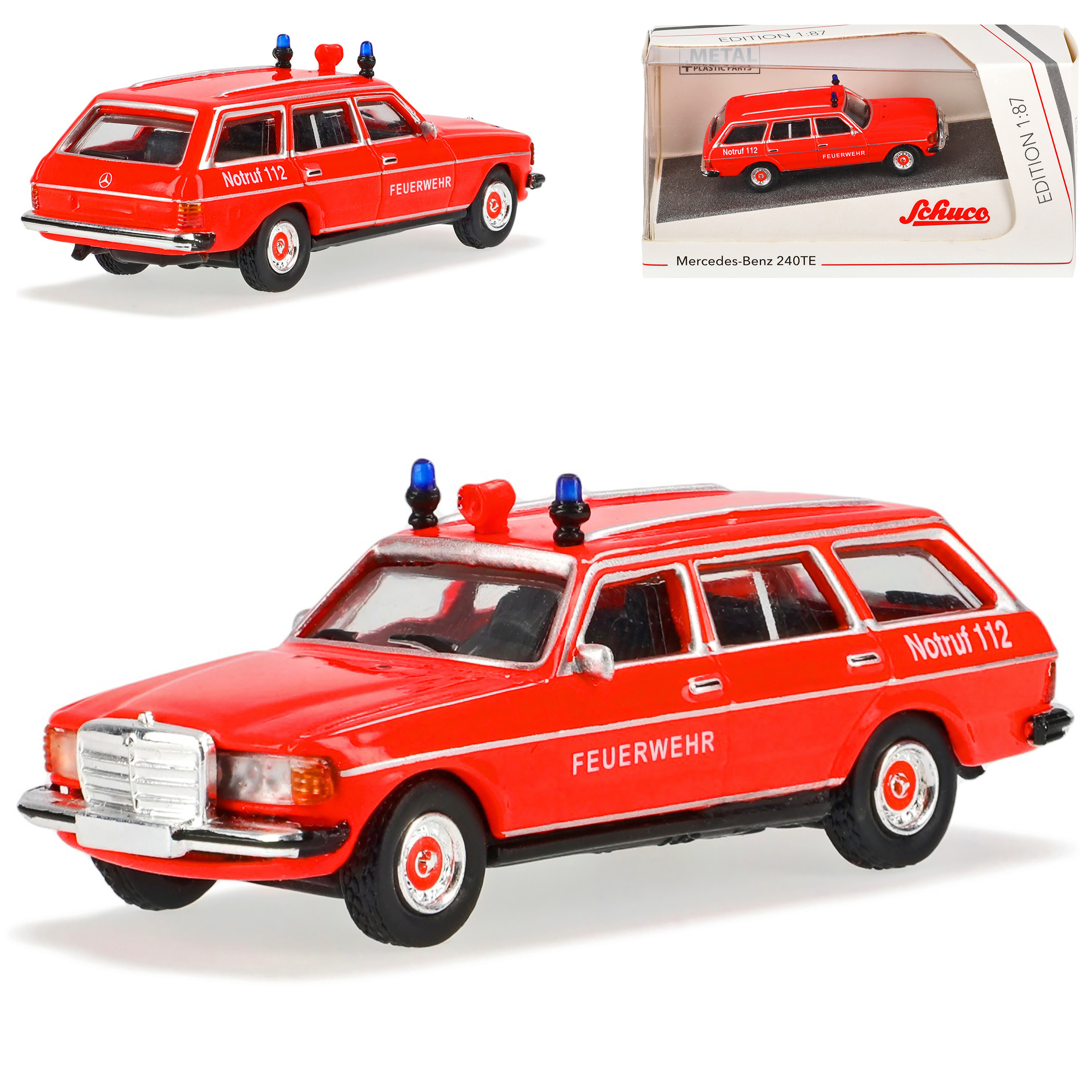 Image of Mercedes-benz W123 240te T-model Estate Fire Engine Red 1975-1986 H0 1/87 Schuco Model Car