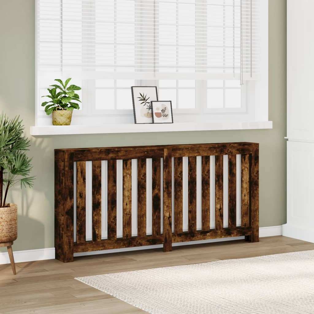 Vidaxl Radiator Cover, Modern Slatted Design, Radiator Panel For Living Room, Heating Cover, Smoked Oak Wood Material