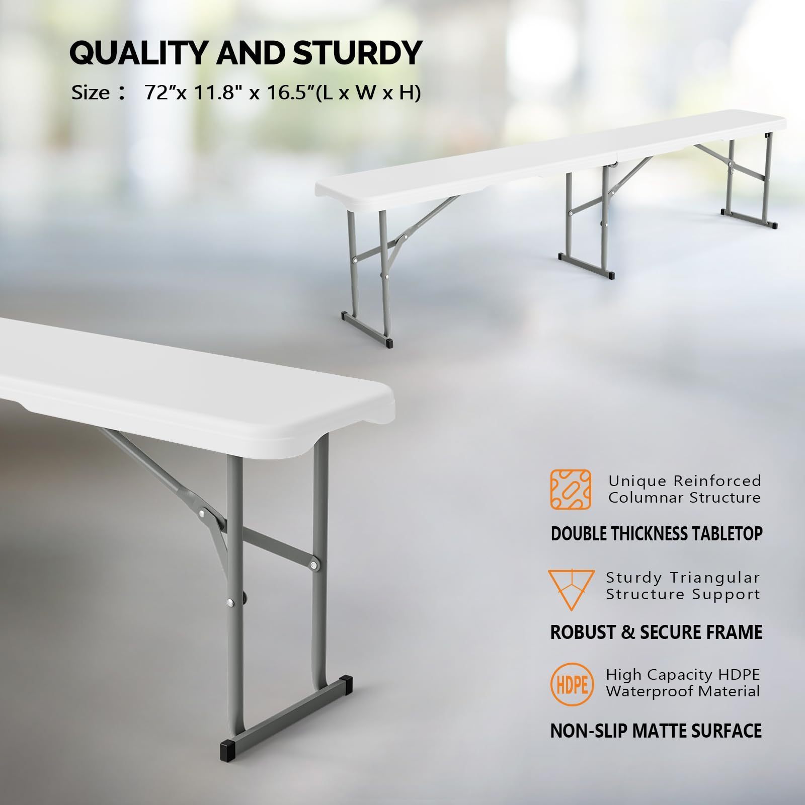 4FT Folding Table/Bench, Portable Plastic Catering Table