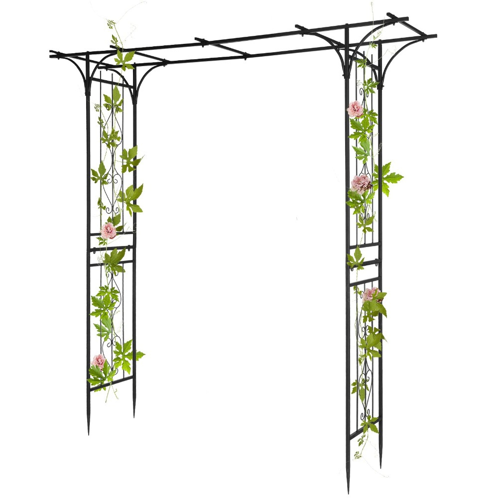 Image of Bonnlo Rosenbogen Metal, Stable Support With Flat Roof Lattice For Garden, Roses, Plants, 206x40x216cm, Black