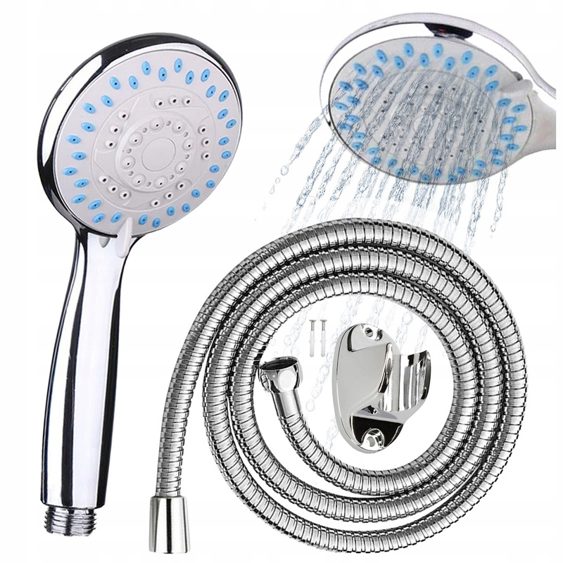Shower Set 5-function Handheld Showerhead + Hose + Chrome Wall Holder