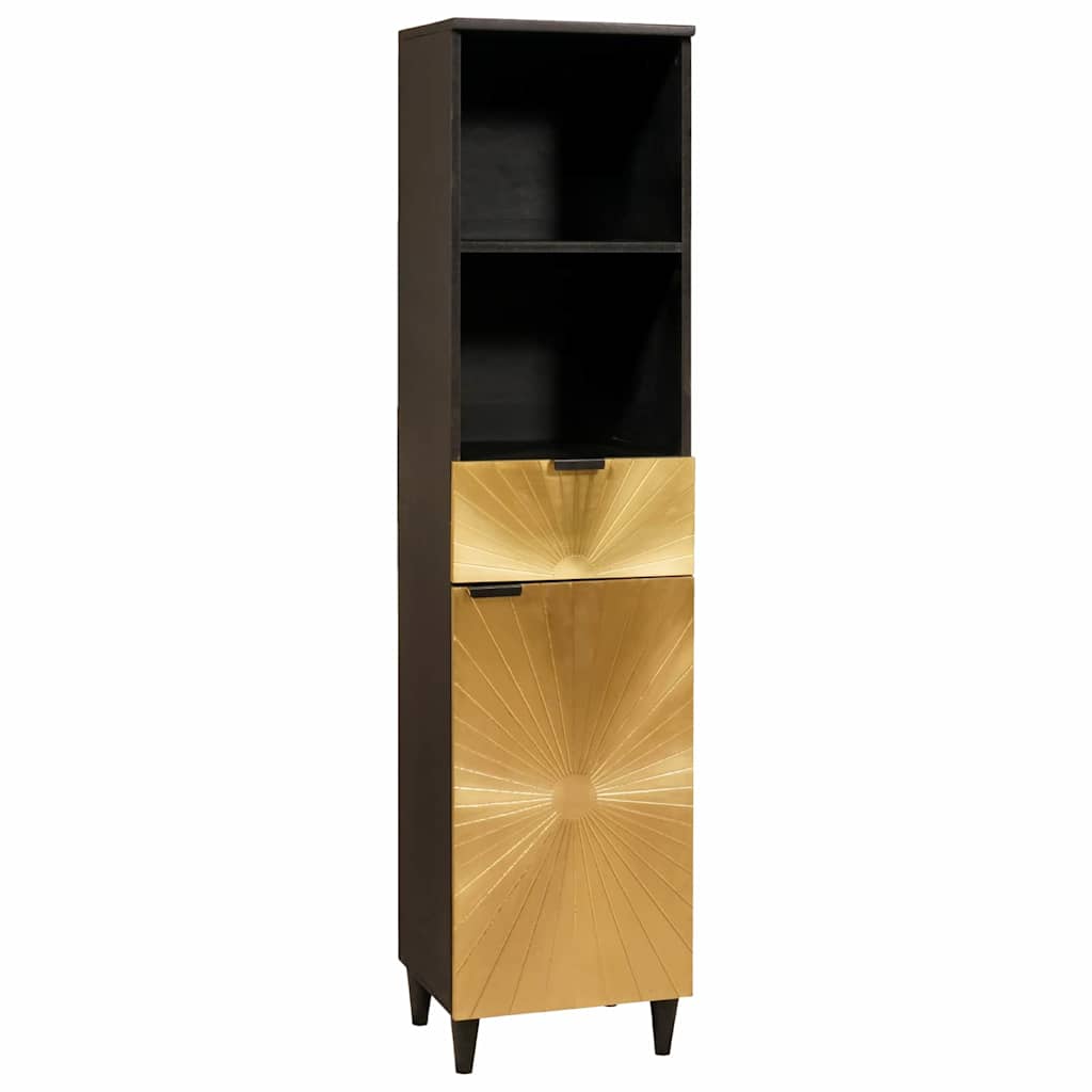 Vidaxl Bathroom Cabinet With Shelf, Black And Gold, 38 X 33 X 160 Cm, Stylish Rectangular Bathroom Cabinet, Practical Storage, Elegant Solid Wood Furniture