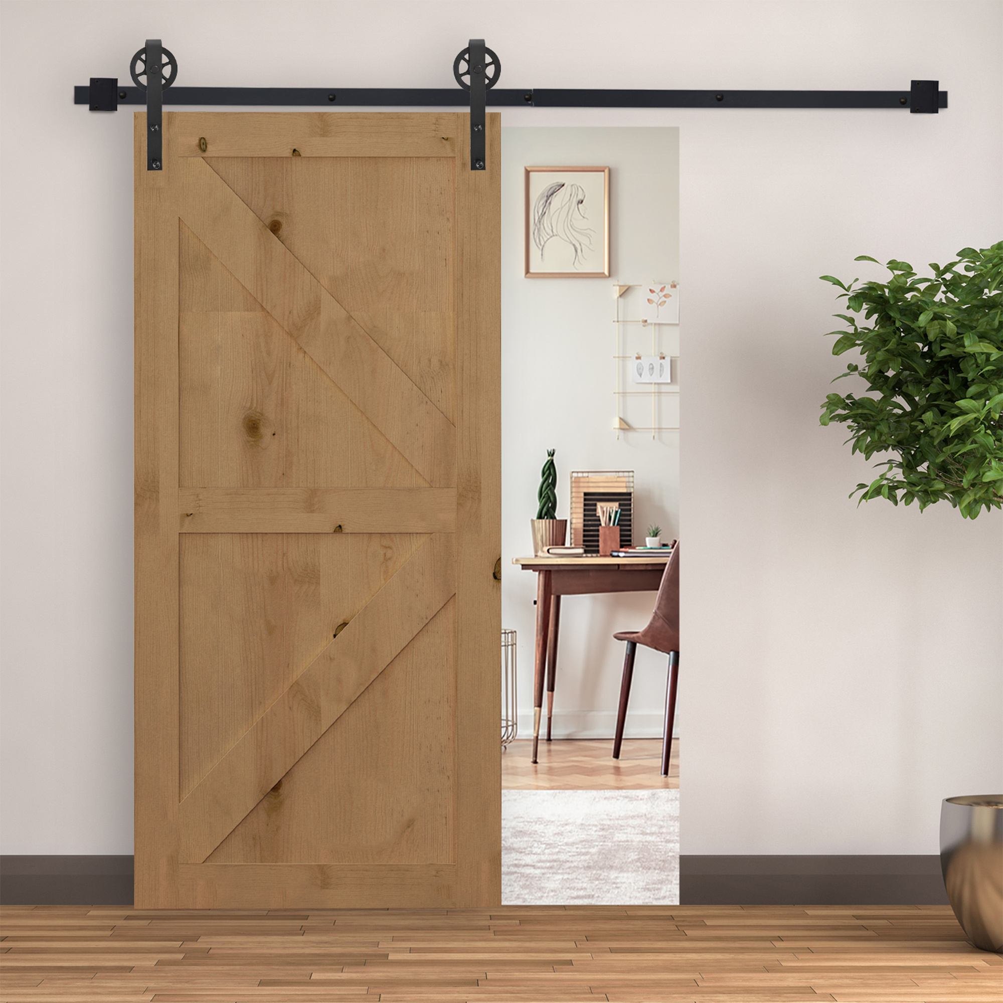 Homcom Sliding Door Hardware Kit 200 Cm Complete Set With Tracks, Rollers, Track Stoppers, Floor Block, Set Of Door Screws, Sliding In Steel