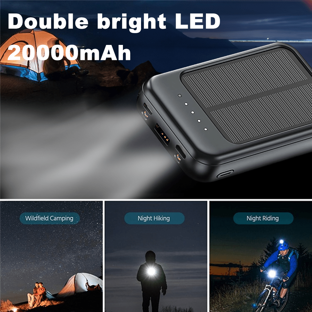 Image of Power Bank Solar Charger - 20000mah Portable Charger, Solar Power Bank, Camping External Backup Battery Pack, Fast Solar Panel Charger With Dual Flashlight And 4 Usb Cables