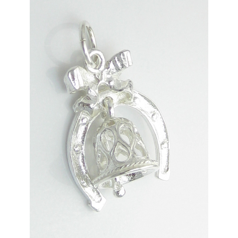 Sterling Silver Wedding Bell in a Lucky Horseshoe Charm