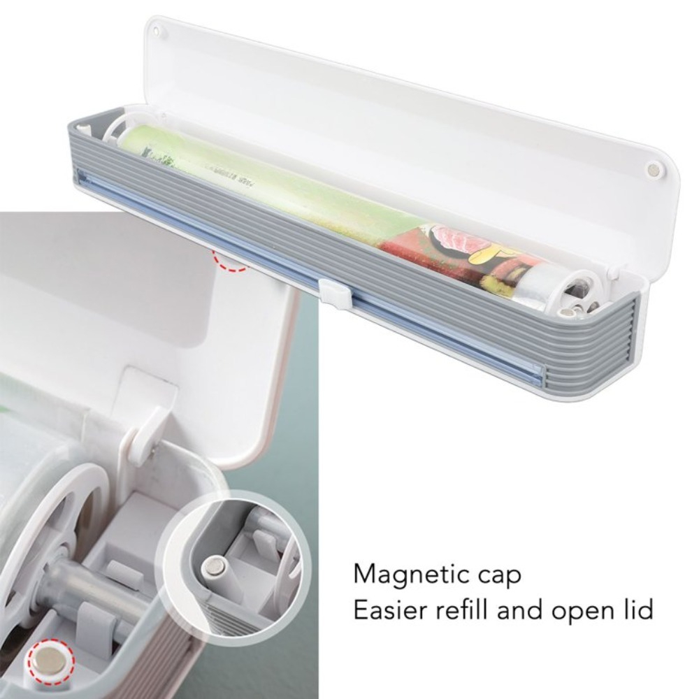 TEMU 1pc Home & Kitchen Small Tool, Cutting Foil And Plastic Packaging Dispenser, Suction & Magnetic Hanging, Kitchen Storage Box For Cling Film,
